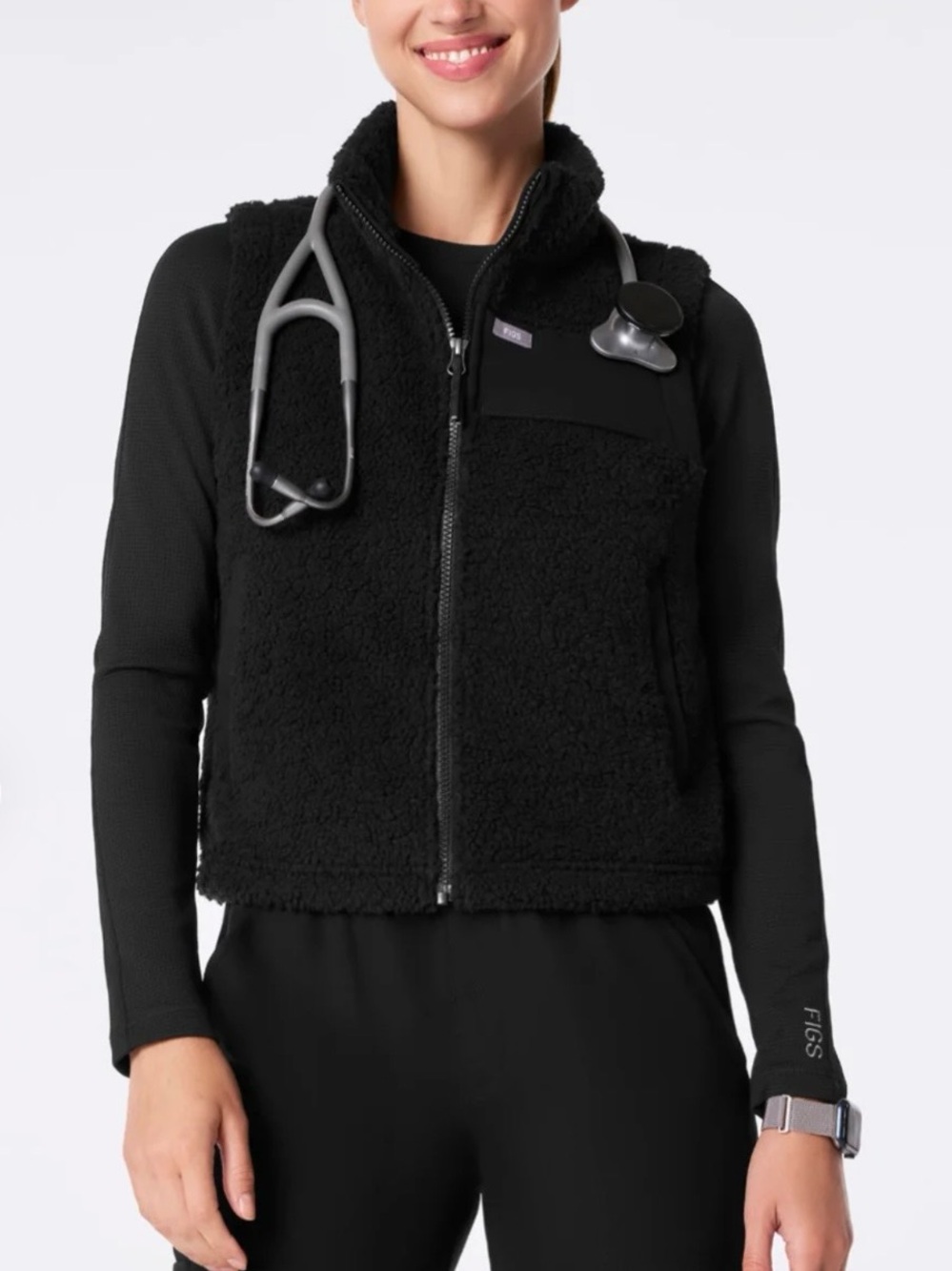 Figs Black High-Pile Vest
